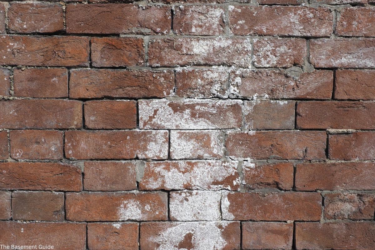 White powdery efflorescence deposits on basement concrete wall