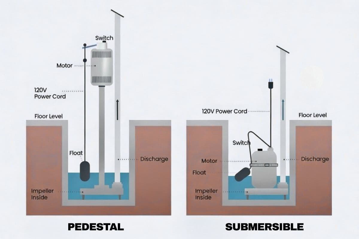 Comparison of pedestal and submersible sump pump designs